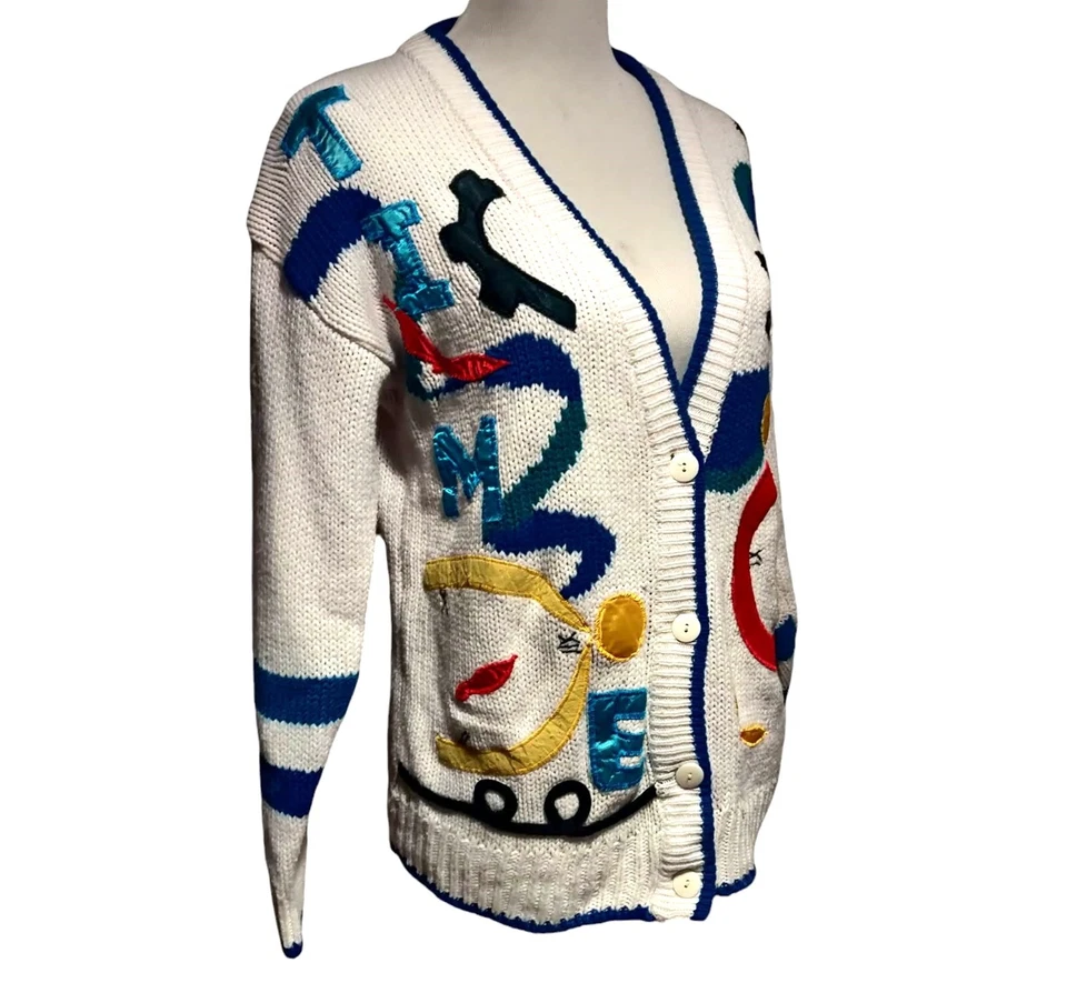 Cárdigan vintage George Palomares moda mujer talla S parches blancos 4 botones Foto 2 de 4