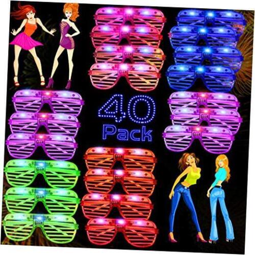 40 Pack LED Party Light Up Glasses, 5 Colors Glow in the Dark Shutter Shades