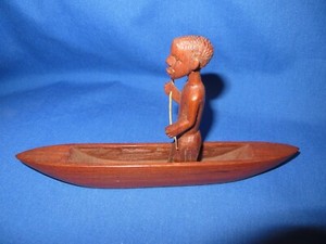 Vintage Africa Brown Ebony Wood Hand Carved Tribal River Boatman & Switch 9.5"
