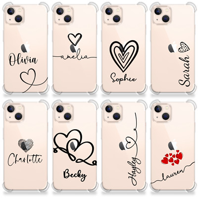 Personalisierte Handyhülle Klar Name Stoßfest Cover für iPhone 15 14 13 12 11 XR