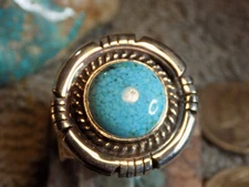 Kingman AZ Turquoise Sterling Silver Unisex Ring By Navajo P Yazzie Size 9 1/4