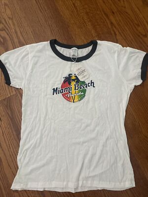 Daily Miami Beach Print Tee Tshirt Unisex XL White Cotton Short Sleeve Crew Neck