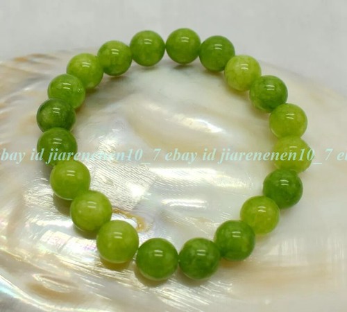 New Fashion Green Peridot 10mm Natural Gemstone Round Beads Bracelet 7.5” - Picture 2 of 12