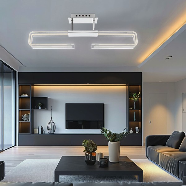Wohnzimmerleuchte Flurleuchte Deckenlampe Led Chrom Teilsatiniert Glas Gebogen-image