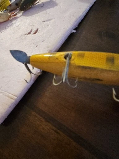 Vintage Orig Heddon Injured  Minnow Colorful Fishing  Lure  / Eyes Wood B5 - Image 4 of 4