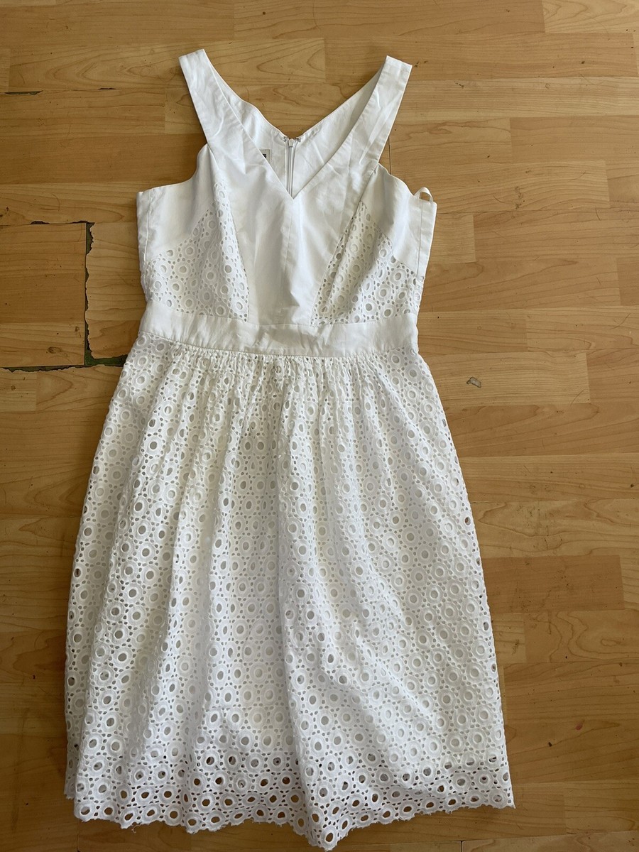 ANNE KLEIN white Eyelet Cotton Dress Size 6 Women Casual Summer Comfort C21