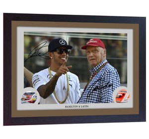 Lewis-Hamilton-Niki-Lauda-signed-autographed-Formula-1-photo-print-FRAMED