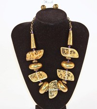 Gold Tone Faux Stones Necklace Earrings Set Fashion Costume Jewelry jxdc New