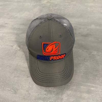 Snag Proof Fishing Lures Snapback Trucker Hat Mens Gray Ripstop Mesh Orange Navy