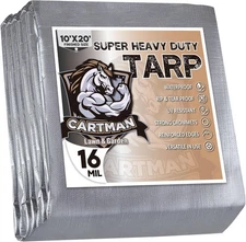 CARTMAN Finished Size 10x20 Feet Extra Thick 16 Mil Ultra Heavy Duty Poly Tarp