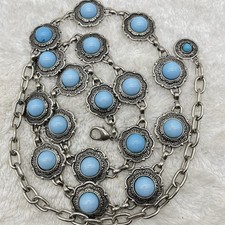 Vintage Southwestern Style Concho Chain Belt Blue Cabochons Adjusts 30" - 42"