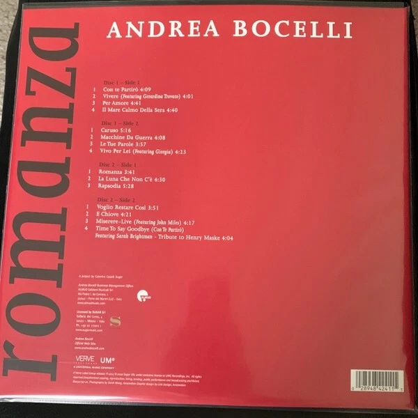 NEW ANDREA BOCELLI - ROMANZA Vinyl 2-LP Red Polydor B0032797 (2002) - Imagem 2 de 3