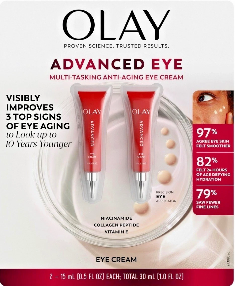 2 PK. OLAY ADVANCED EYE MULTI-TASKING ANTI AGING EYE CREAM 2 PIECES 15 ML EA.
Opens in a new window