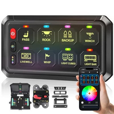 8-Gang Schaltpanel Bluetooth App Steuerung LED Relais System 12V-24V Auto Boot