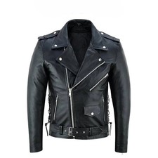 Giacca Moto Uomo Pelle Vera Pelle di Bufalo Stile Brando Nero Biker