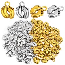 100Pcs Vintage Footprint Charms Alloy Feet Shaped Print Pendant for DIY Necklace