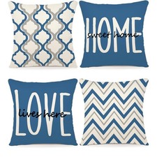 Farmhouse Pillow Covers 18x18 Set of 4 Throw 18 x 18 Pack 4 , Blue