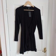 New Look Black Frill Wrap Dress Little Black Dress BNWT Women's Size 8