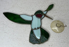 Vintage Stained Leaded Glass Ruby Throat Hummingbird Suncatcher Window Hanging