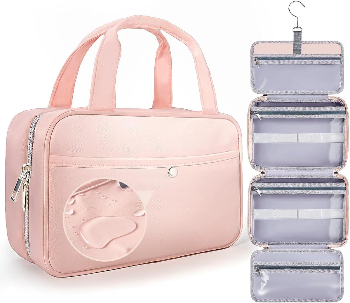Travel Hanging Toiletry Bag for Women - Waterproof Cosmetic Organizer with Clear
