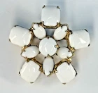 Vintage White Milk Glass Cluster Brooch – MCM – Prong Set Navette & Oval Stones
