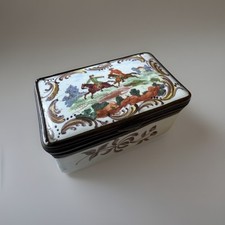 Antique English Bilston Enamel Snuff Box, Equestrian Riders, C 1780