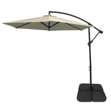 Parasol Déporté Crème 3 m Protection UV & Base Carrée Housse de Pluie Inclinable