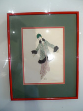 Beautiful set of three Vintage Art Deco Embroidered Fashion Illustrations