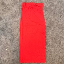 Forever 21 Women's Red Cotton Knit Strapless Bodycon Midi Dress Cowl Neck Size M
