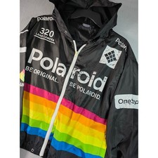Polaroid Mens Windbreaker Jacket Black Rainbow 320 Land Camera OneStep Large