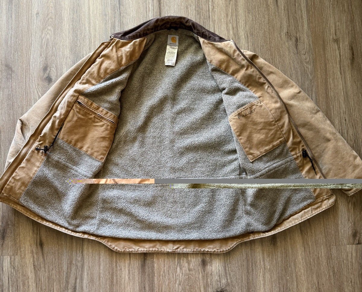 Vintage Carhartt C61 CML Sandstone Ridge Coat Sherpa Lined Camel