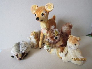 Steiff 5 animales del bosque Perri Possy Bambi Goldi Joggi con identificaciones años 60 ¡excelente!