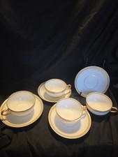 Antique Theodore Haviland Limoges France Teacup Saucer Set of 4 Green Gold Gilt