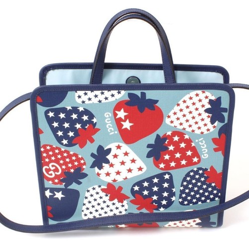 Gucci Kids Handbag Shoulder Bag Children Blue Red Starwberry 630542 Authentic
