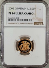 2005 Royal Mint UK Gold Proof Half Sovereign 1/2 Sov PF70 Ultra Cameo TOP POP