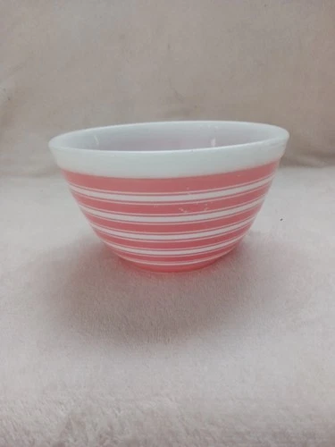 Vintage Pyrex 401 Pink White Stripe Rainbow Nesting Mixing Glass Bowl 1-1/2 Pint