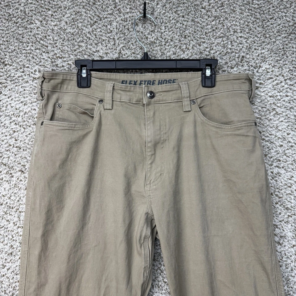 Pantalones de manguera Duluth Trading Co. Flex Fire para hombre 36x36 tostados calce relajado ropa de trabajo Foto 2 de 4