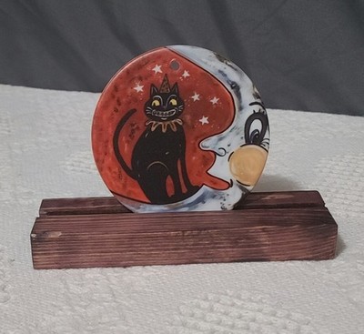 Cat & Moon 3.5 Inch Circle Ornament