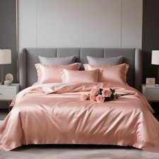 Satin Duvet Cover Queen Size Set, 3 Pieces Silk-Like Queen 90" x 90" Pink