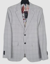Ted Baker Men Gray Plaid Slim-Fit Wool Blend Suit Blazer Jacket Size 4.