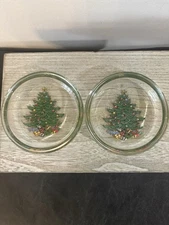 Christmas Tree by Cuthbertson RARE htf Glass Coasters Set Of 2 Vintage Trinket