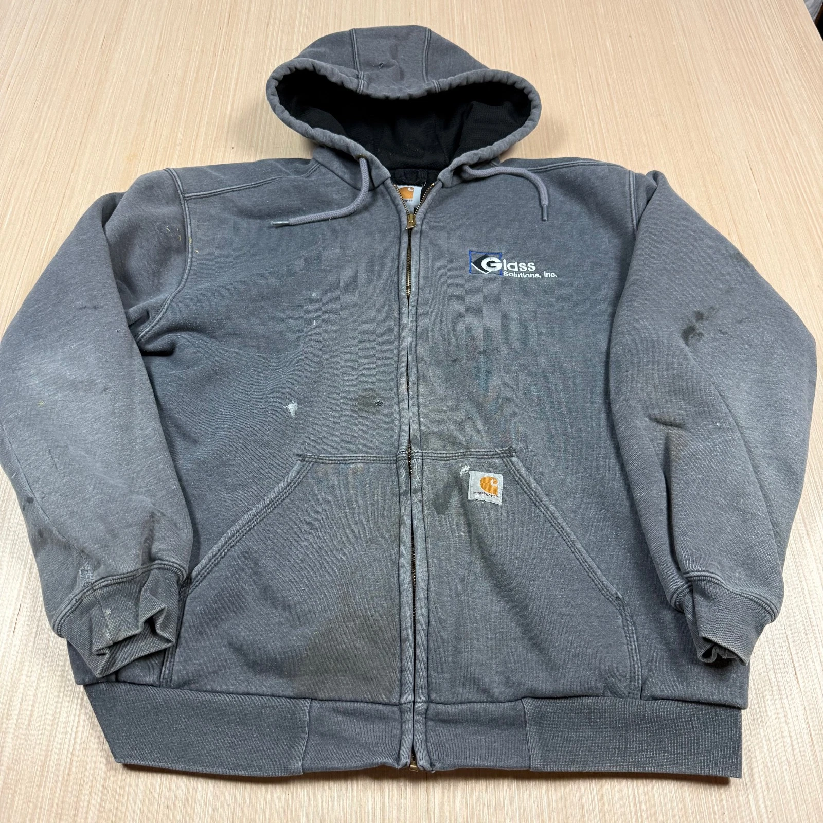 Vintage Carhartt Thermal Lined Hoodie Sun Faded Distressed Thrashed Large y2k