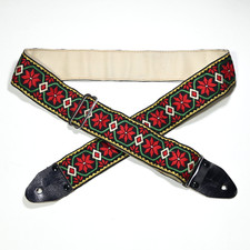 RARE: Deluxe Embroidered Guitar Strap, Metal Buckle, Leather Ends, Japan 1970s