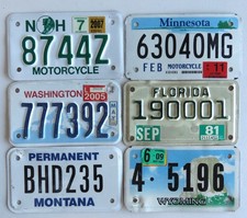 GROUP LOT OF 6 MOTORCYCLE license plates