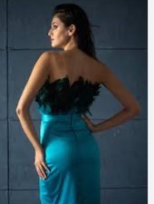 Mermaid Velvet Lace Feather Beaded Backless Prom Dress UK10 Simone ELLIS