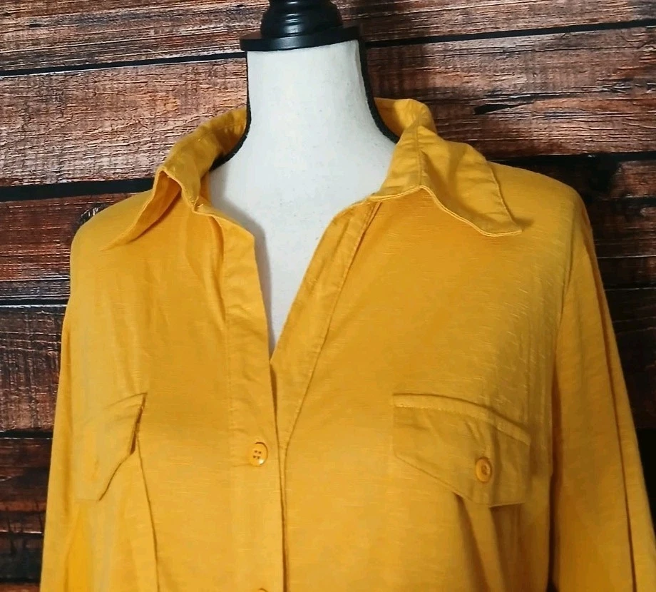 Verve Ami Blouse Top Size 2X Dappled Gold Button Front 3/4 Sleeve Ribbed NWT - Image 4 of 4