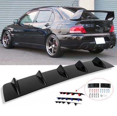 For Mitsubishi Lancer Rear Lip Bumper Diffuser Shark Fin Wing Spoiler Glossy