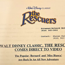 Walt Disney Rare Original The Rescuers Movie Press Kit Classic Press Release