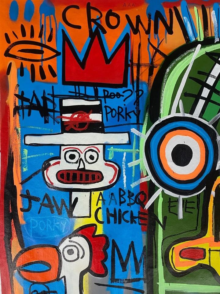 Rare Large King Samo Fits Basquiat on Canvas Signed 48 x 36 inches - Image 2 of 4