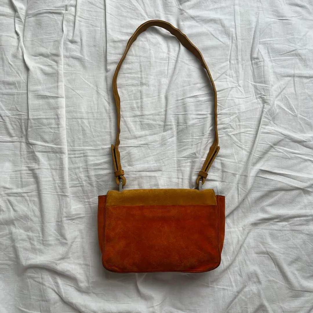 PRADA Suede Ribbon One Shoulder Bag Orange Brown Authentic